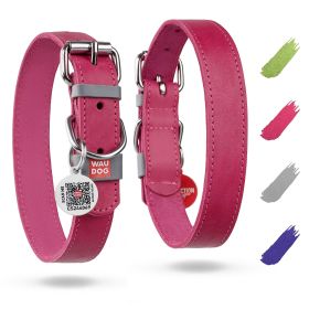 Long Lasting Leather Dog Collar for Large Dogs Medium Small Dogs Adjustable Collar with Durable Buckle D Ring 11-14 inch Neck x 3/5 inch Wide Pink Col