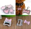 Pet Bone Shape Rhinestone Writable Name Telephone ID Tags for Dogs Cats