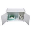 Cat Washroom Bench, Wood Litter Box Cover with Spacious Inner, Ventilated Holes, Removable Partition, Easy Access, White