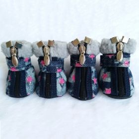 Pet Booties Set, 4 PCS Warm Winter Snow Stylish Shoes, Skid-Proof Anti Slip Sole Paw Protector with Zipper Star Design (Color: pink, size: XS)