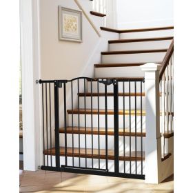 39.6' Dog Gate for Stairs & Doorways, 30" Tall Baby Gate Pressure Mount Pet Gates, Easy Step Auto Close Both Sides Walk Thru (Color: Black-30)