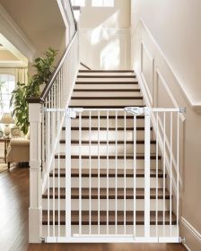 39.6' Dog Gate for Stairs & Doorways, 30" Tall Baby Gate Pressure Mount Pet Gates (Color: White)