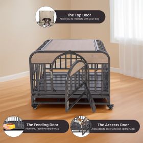 46in Heavy Duty Dog Crate, Furniture Style Dog Crate with Removable Trays and Wheels for High Anxiety Dogs (Color: as Pic)